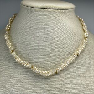 Vintage Avon Gold Tone Rice Pearl Twist Necklace Stunning Bridal Elegant